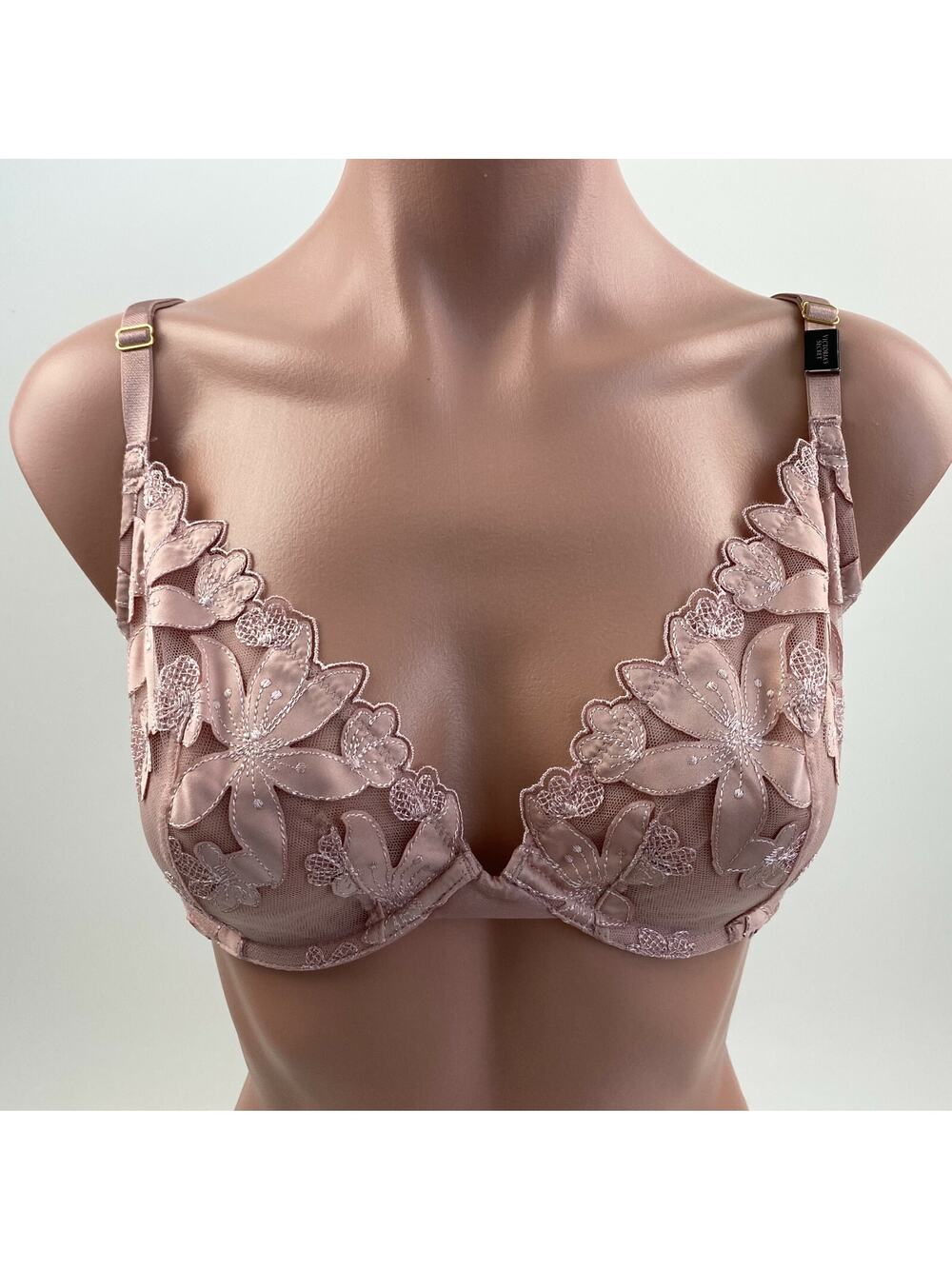 Victoria's Secret Underwire Unlined Plunge Bra Pudra Pink Size 32DD NWT